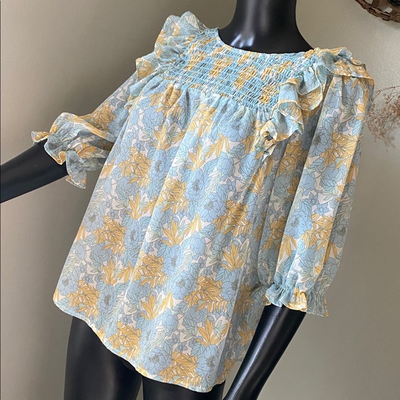 Miami Blue and Yellow Floral Sheer Blouse - Picture 5 of 15